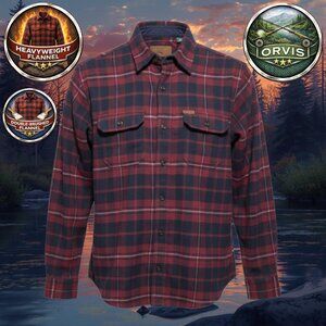 Orvis Heavyweight Flannel Shirt – Red/Navy Sangria Plaid – M – NWT